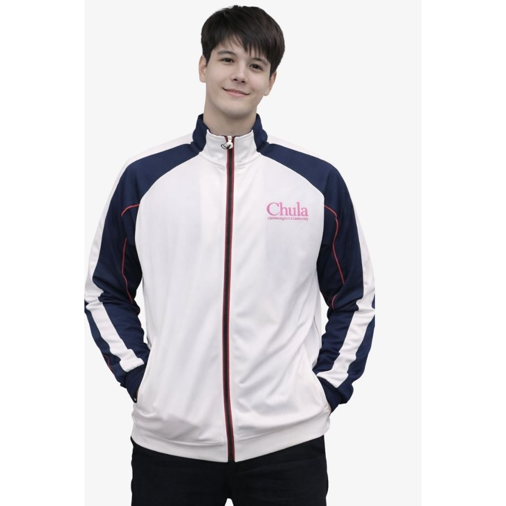 Chulabook|n|เสื้อวอร์ม Chula สีขาว ตัดต่อแขนสีกรม #016-393 (GS)|8850000354229  (มีไซส์เดียว  L)