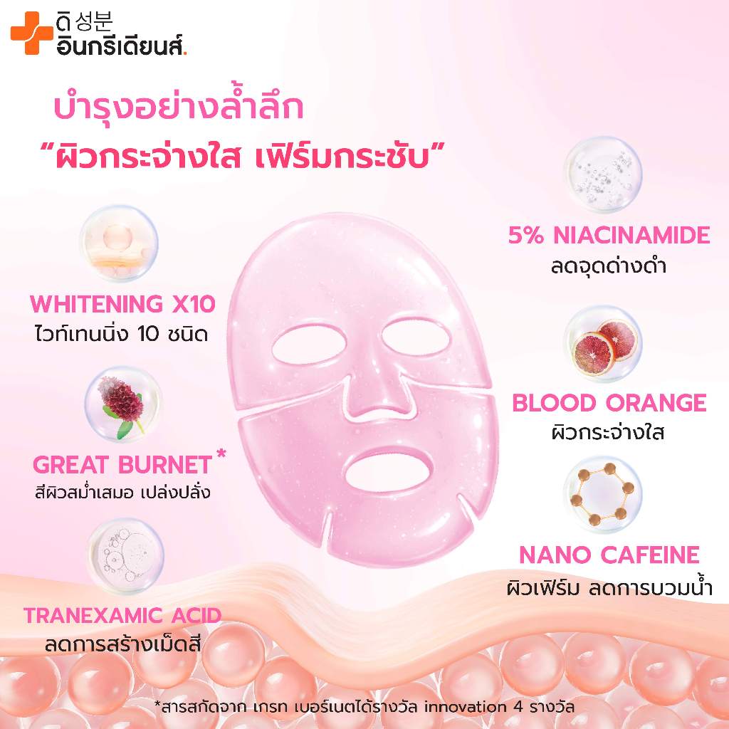 มาสก์กระจกชมพู The Ingredients Glass Skin White & Firm Glow Mask 10g (1กล่อง 6 ซอง) ราคา ถูกที่สุด ดีลบีเคเค แกลเลอรีภาพที่ 3