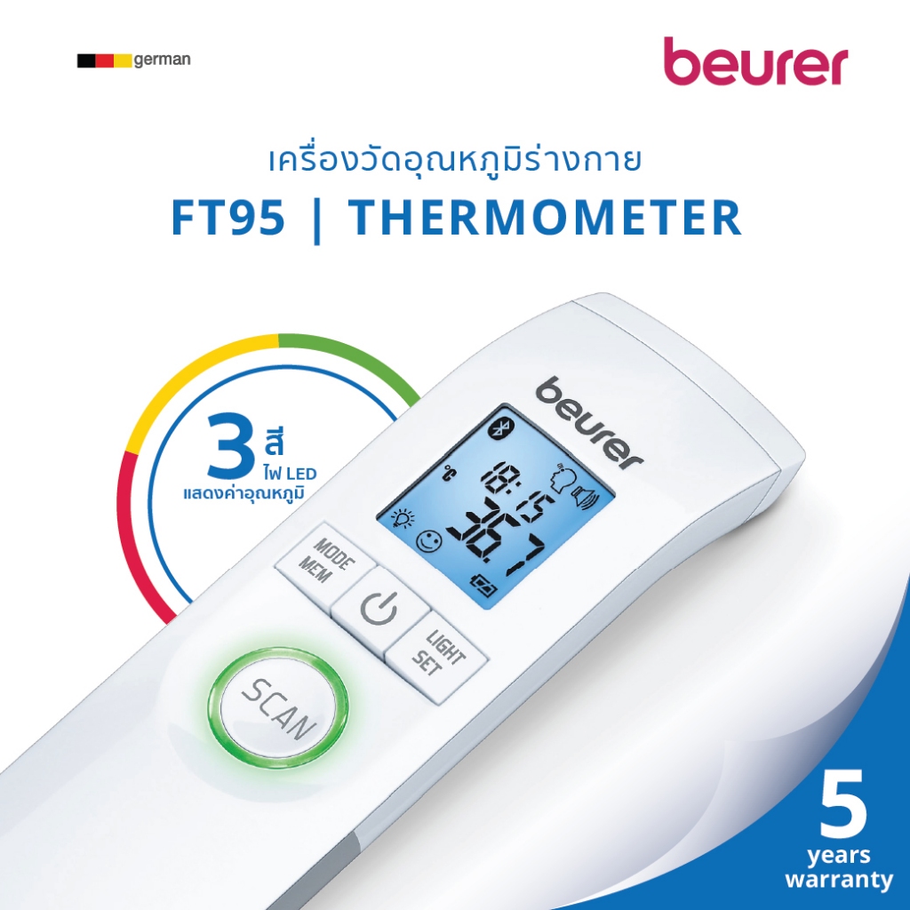 Beurer เครื่องวัดอุณหภูมิ อุณหภูมิหน้าผาก วัตถุ อุณหภูมิห้อง บลูทูธ บอยเร่อร์ | Beurer Non-contact T