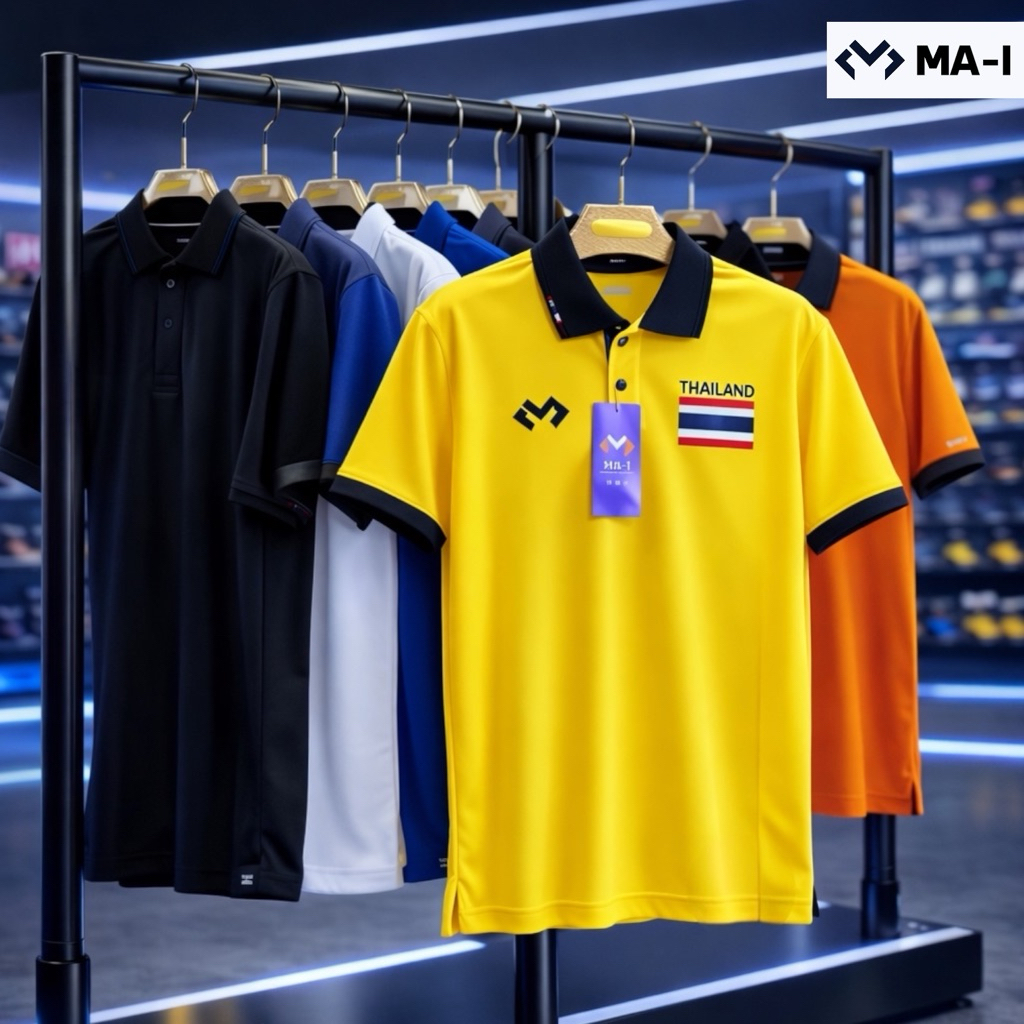 เสื้อโปโล Ma-i 02 (โลโก้หมะอิ ธงชาติไทย THAILANDน้ำหนักเบา ระบายอากาศได้ดี