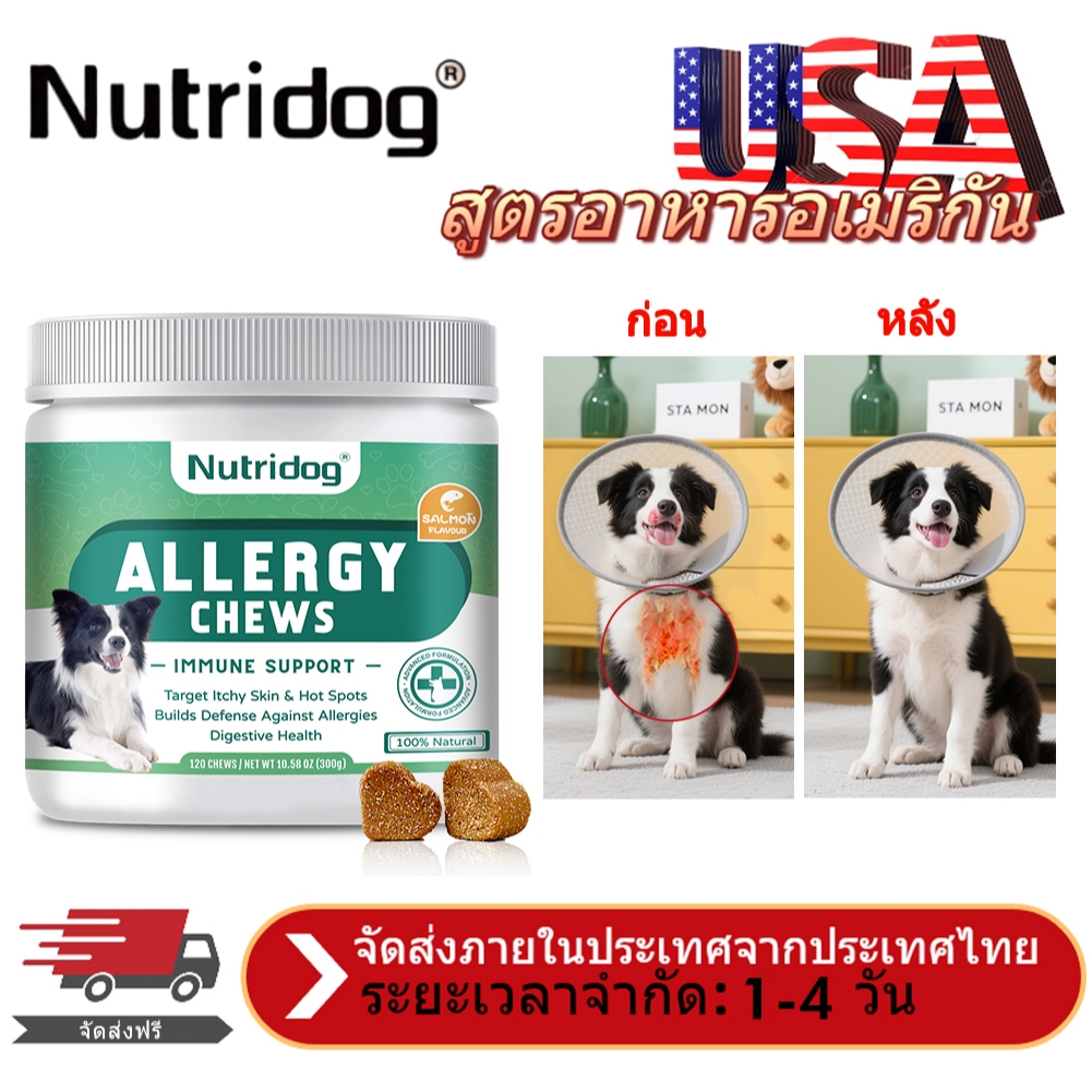 Nutridog Allergy-Friendly Soft Chews รสแซลมอน 120 เม็ด มีโอเมก้า 3 รสแซลมอน