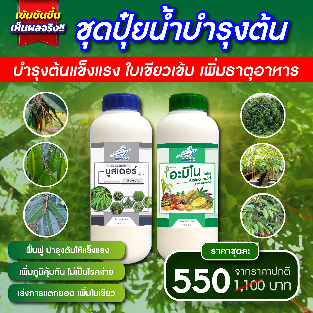 ปุ๋ยน้ำ กัปตัน อะมิโน + บูสเตอร์สีเงิน สูตรเข้มข้นสูง (ชุดบำรุงต้น) ขนาด 1 ลิตร x 2