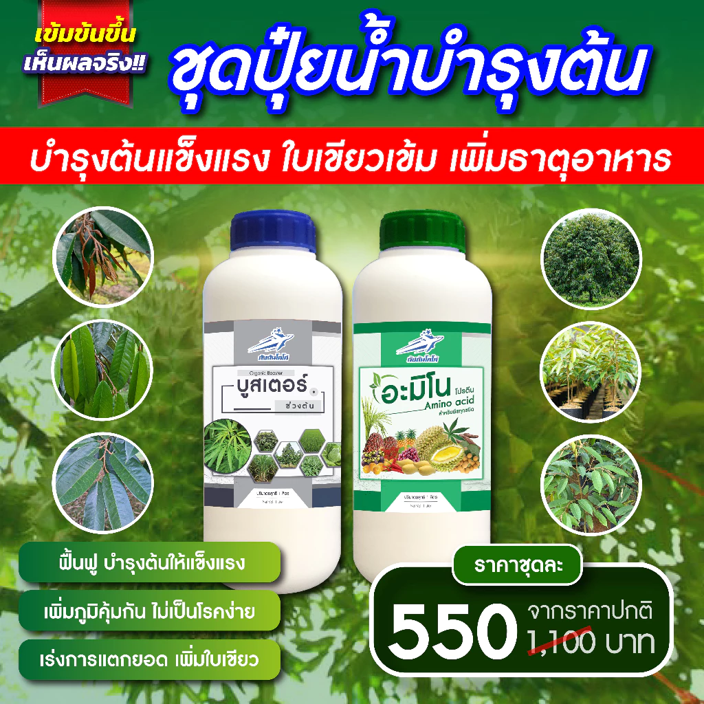ปุ๋ยน้ำ กัปตัน อะมิโน + บูสเตอร์สีเงิน สูตรเข้มข้นสูง (ชุดบำรุงต้น) ขนาด 1 ลิตร x 2
