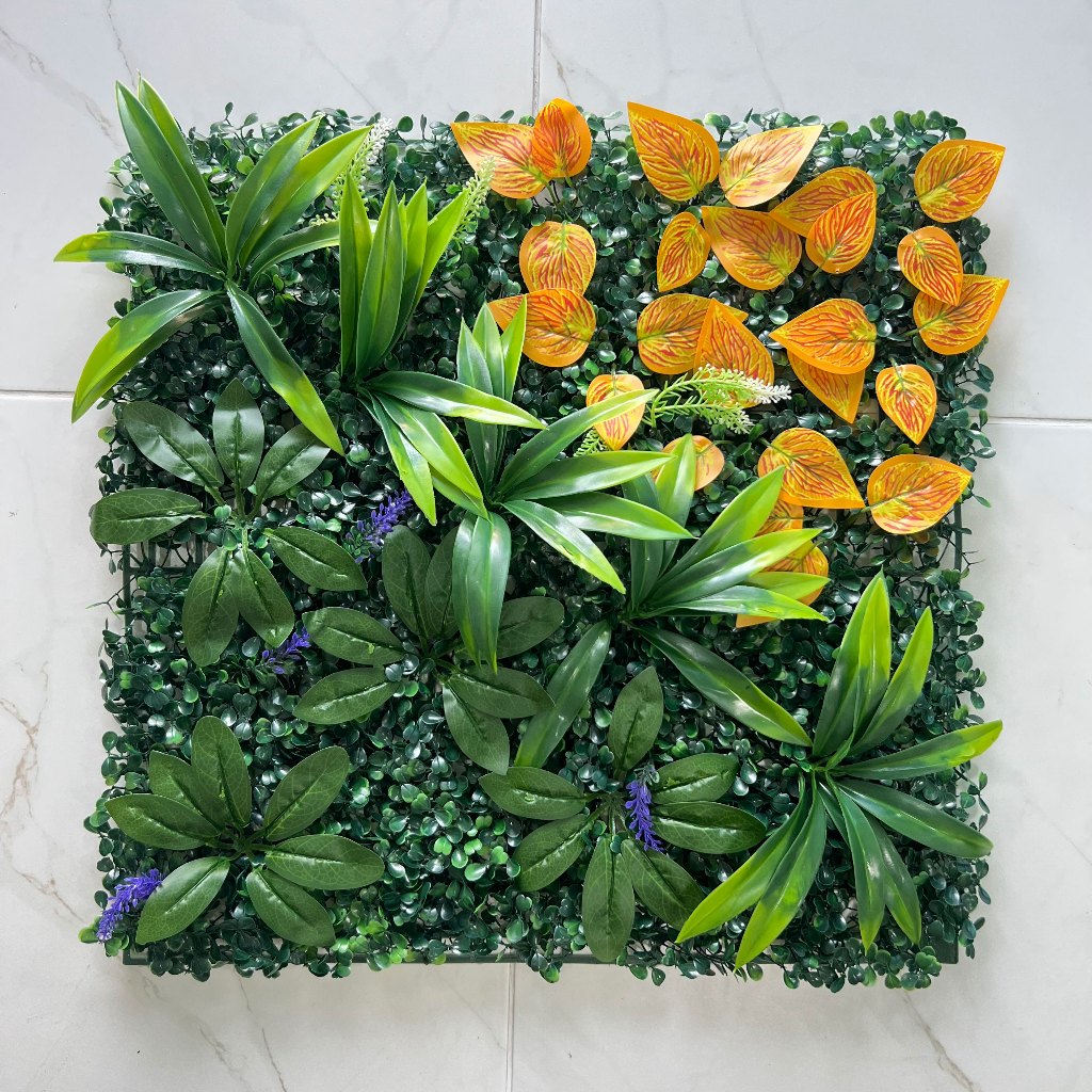 🌿พร้อมส่ง🌼 หญ้าเทียม 50x50cm.  หญ้ามิลาน ใบเฟิรน์ ยูคา กำแพงสวนรั้วต้นไม้ปลอม หญ้าติดผนัง ร้านกาแฟ รั้วกำแพง - รูปที่ 2