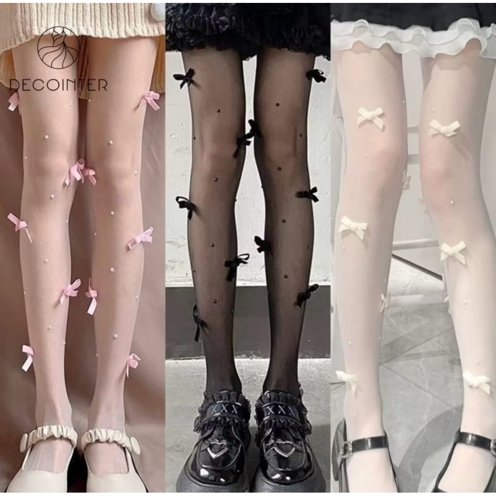 ถุงน่องผู้หญิงน่ารักสไตล์เกาหลี ตกแต่งโปว์ พร้อมจัดส่งในไทย