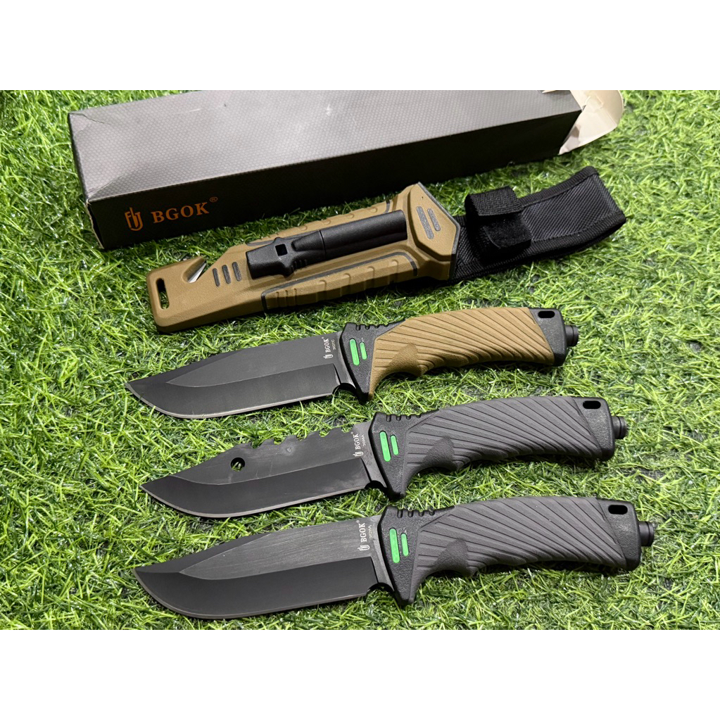 มีดBGOK พร้อมปลอก  มีแท่งจุดไฟ ปลอกรับมีดได้คุณภาพดี พร้อมส่ง ค่ะ