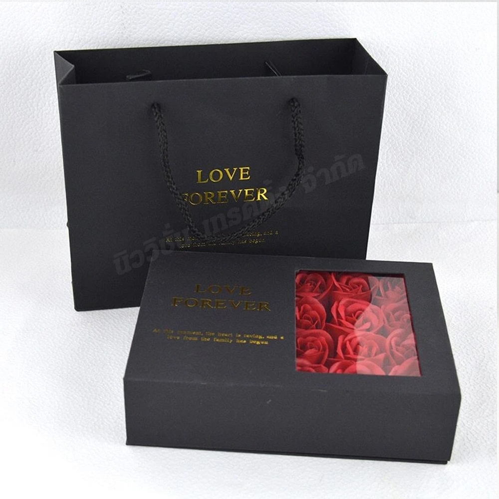 K-013 DIY Valentine's box set กล่องของขวัญดอกกุหลาบ พร้อมถุงกระดาษ สุดหรู ดอกไม้ปลอม กล่องเก็บเครื่องประดับ วันวาเลนไทน์ - รูปที่ 6