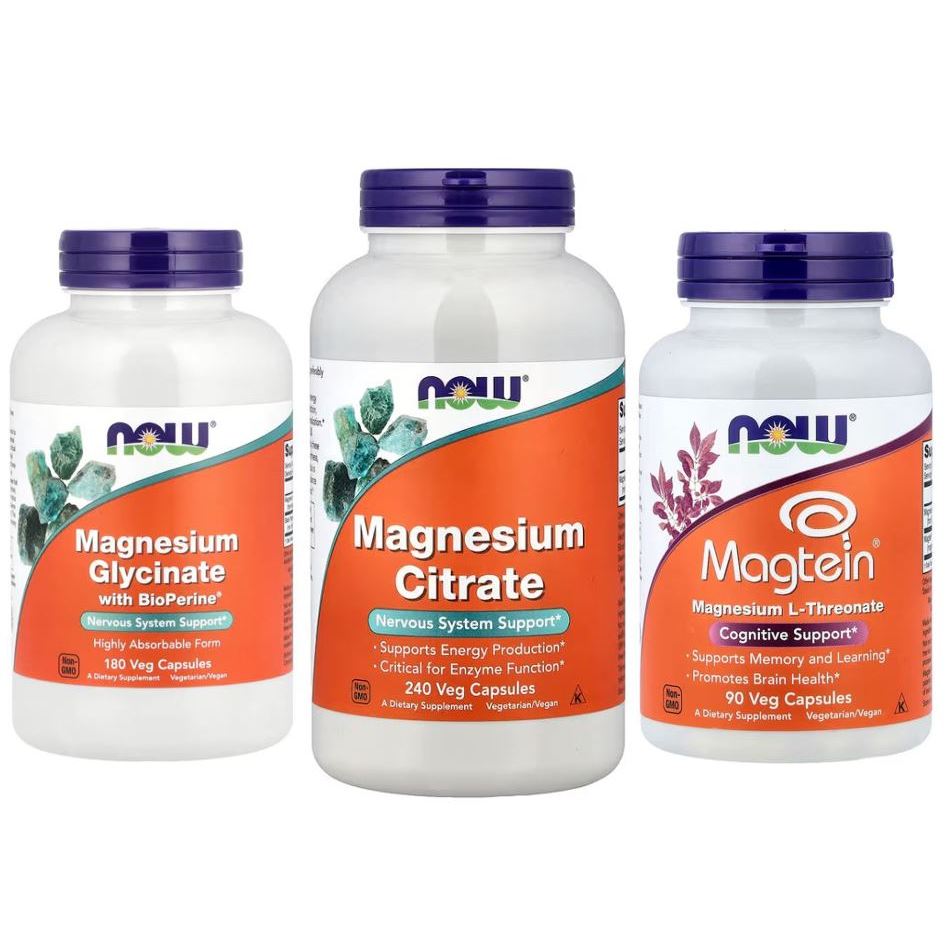 (พร้อมส่ง) NOW Foods, Magnesium Glycinate / Citrate / Malate / Magtein. แมกนีเซียม