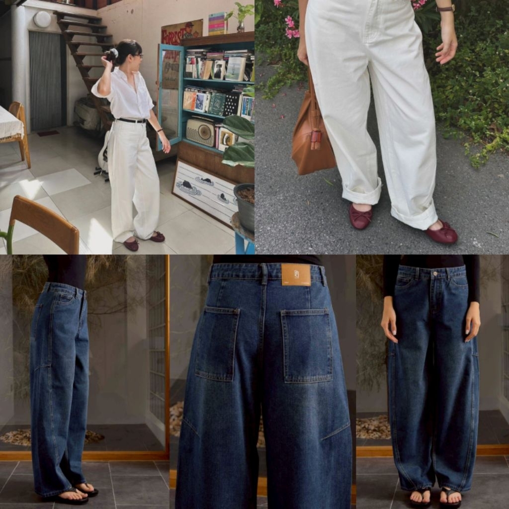 PLOWBRANDS -Bianca jeans กางเกงยีนส์เอวกลางขากว้าง S-2XL ผ้ายีนส์ฟอกเนื้อนุ่ม  พรางหุ่น เก็บหน้าท้อง ทรงสวยพรีเมี่ยม