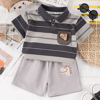 Babyonline(Y512)2K5 (ส่งด่วน1วัน) ชุดเซ็ตเสื้อคอปกกางเกงขาสั้นสุดเท่สำหรับเด็กผู้ชาย ผ้านิ่ม ระบายอากาศได้ดี