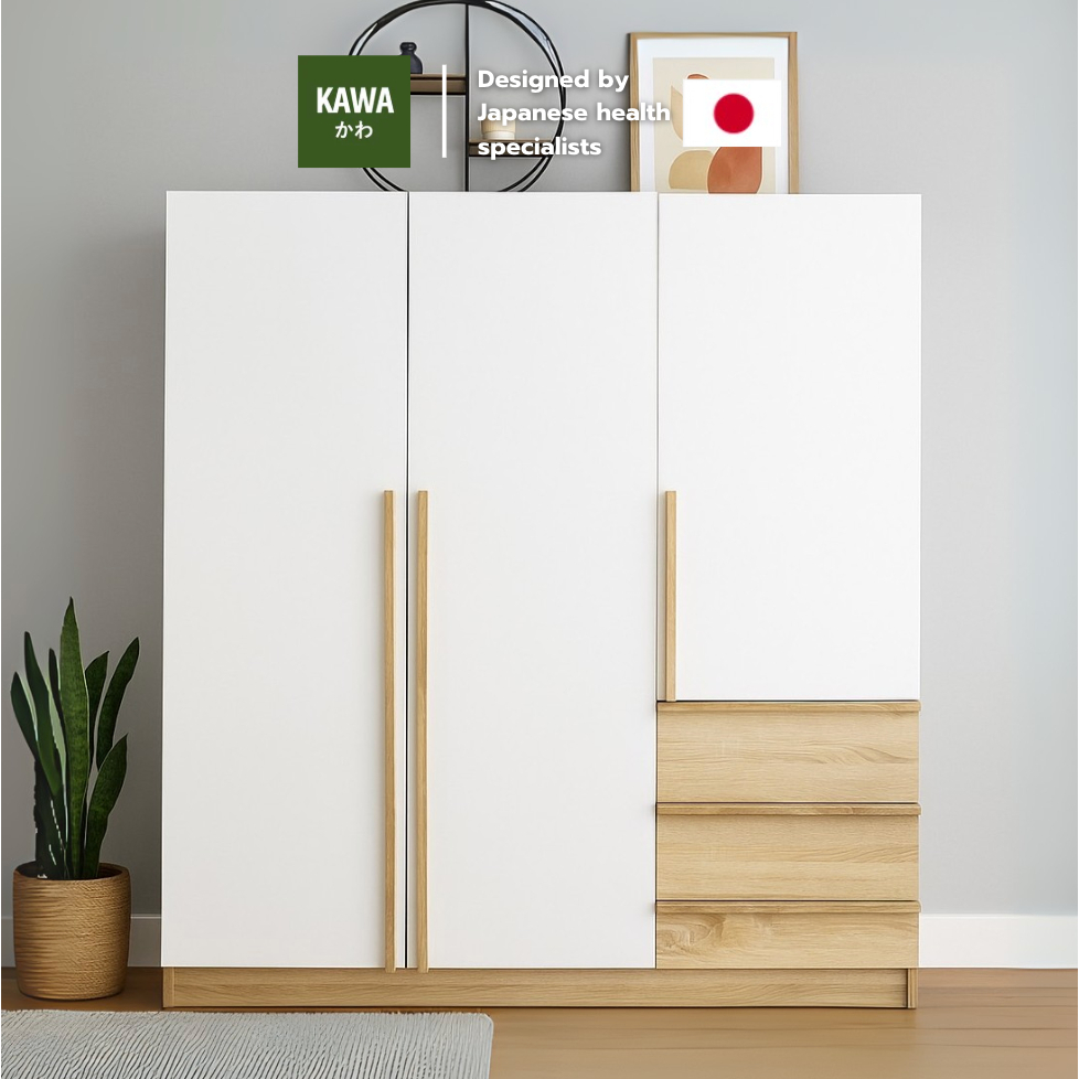 Kawa  ตู้เสื้อผ้าบานเปิด 3 บาน รุ่น Airi (180x60x150ซม.) ตู้เสื้อผ้า ตู้เสื้อผ้าญี่ปุ่น ดีไซน์สไตล์โมเดิร์น