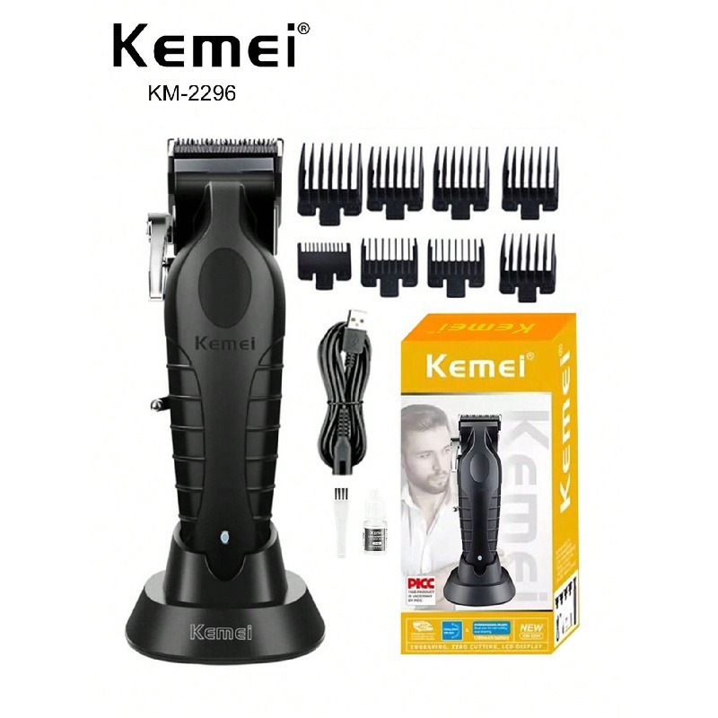 ปัตตาเลี่ยนตัดผม ไร้สายKemei KM-2296รอบมอเตอร์ 7500 รอบ ชุดตัดผมไร้สายระดับโปรมาพร้อมแท่นชาร์จ ดีไซน์สวย(สีดำ)