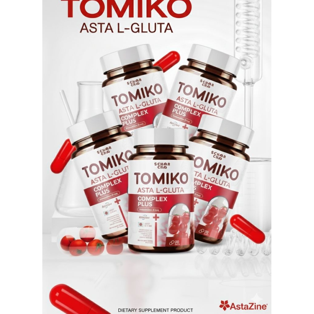 Tomiko ASTA L-GLUTA COMPLEX PLUS อาหารเสริมเร่งผิวขาว 5 กระปุก แถม2