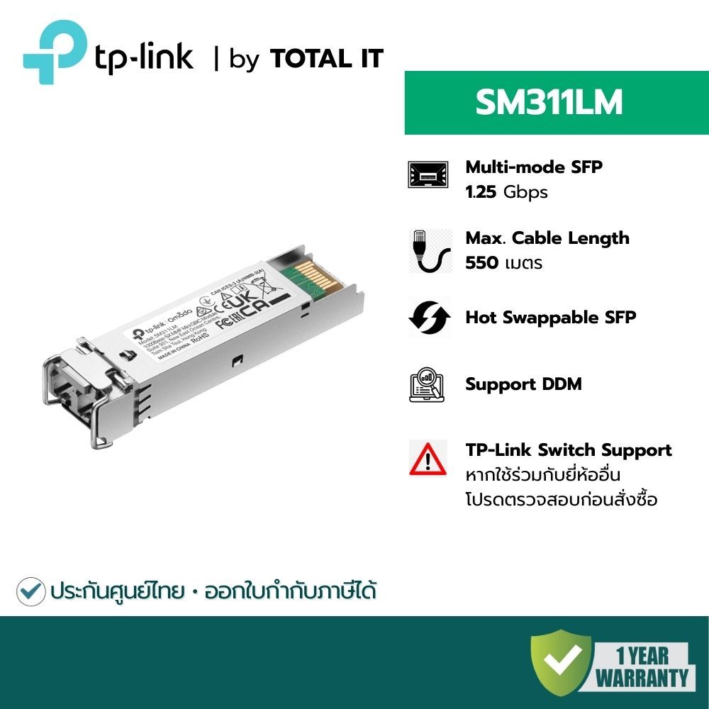 โมดูล SFP Multi-Mode 1.25Gbps | TP-Link SM311LM | LC | 850nm| Omada