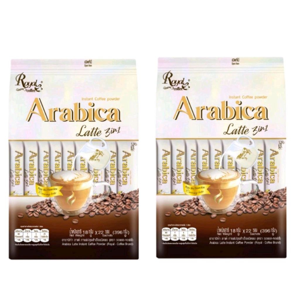 Royal coffee รอแยล อาราบิก้า ลาเต้ 3อิน1 กาแฟปรุงสำเร็จชนิดผง แพ็คคู่ ปริมาณ18กรัม×44ซอง(792กรัม)