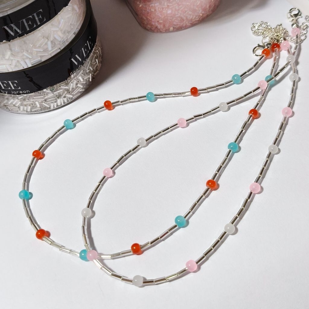🌷Beads.Story🌼สร้อยคอลูกปัด ปล้องเงิน+ลูกปัด 4 มิล