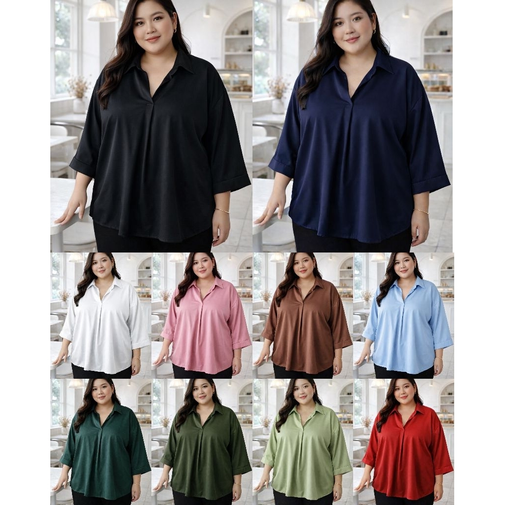 เสื้อผ้าไซส์ใหญ่ เสื้อเชิ้ตคนอ้วน แขนสามส่วน  plussize อก 52"/ 56"/อก 60"