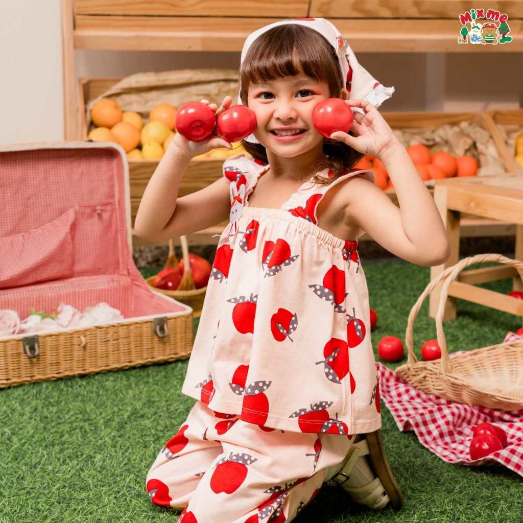 Mix Me เสื้อสายเดี่ยว กางเกงทรงขาบาน ลายแอปเปิ้ล ผ้า Single Jersey เด็กหญิง อายุ 1-7 ปี เสื้อผ้าเด็ก รุ่น 500452/500453 - รูปที่ 4