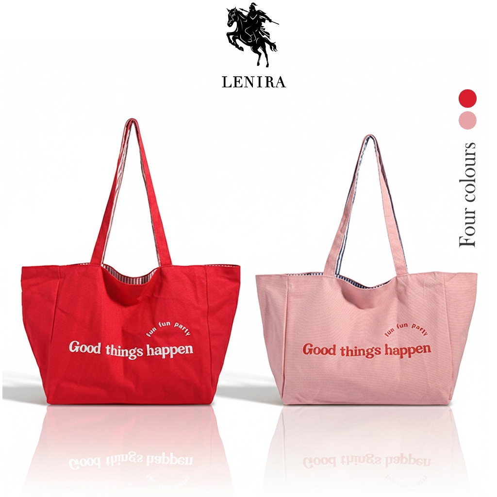 ส่งด่วน Lenira (B2438) กระเป๋าสะพายผ้าใบใหญ่/ผ้าลายทาง/ใช้ได้2ด้าน