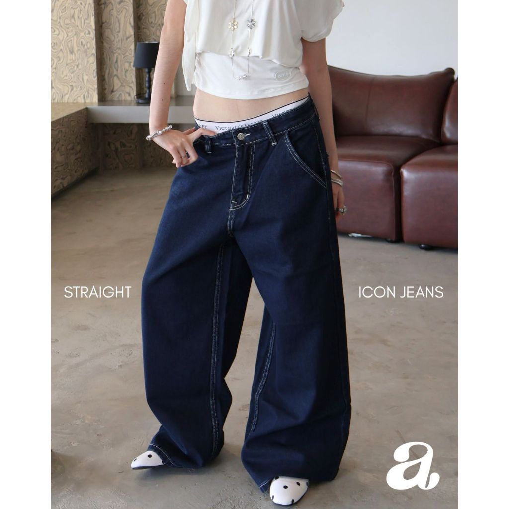 Ame.co.th | Ame Straight Icon Jeans กางเกงยีนส์ทรงกระบอกใหญ่ ขาตรง Unisex ผ้า 13oz ไม่ยืด เอวกลาง-ต่ำ มีไซส์ถึง 3XL
