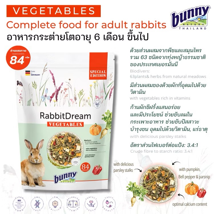 Bunny Nature RabbitDream อาหารกระต่าย สำหรับกระต่ายเด็ก / โต และกระต่ายยักษ์ ราคา ถูกที่สุด ดีลบีเคเค แกลเลอรีภาพที่ 5