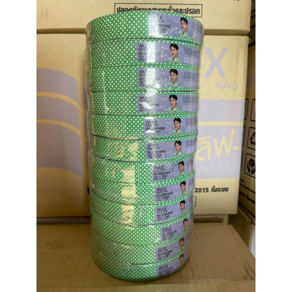เทปกาวโฟมสองหน้า NUVO Max ขนาด 24 มม.x 7หลา （12ม้วน/เเพ็ค）