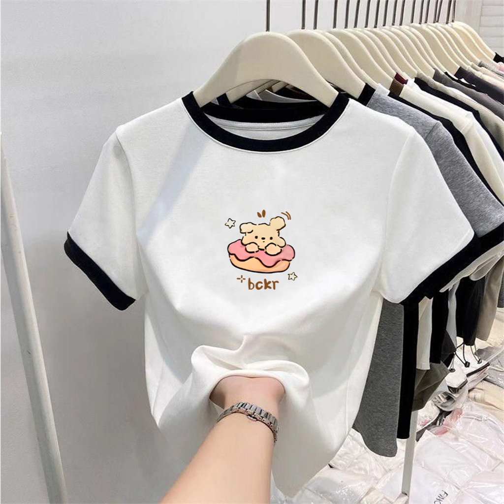 【จัดส่งภายใน 24 ชั่วโมง】 เสื้อยืดผู้หญิง เสื้อยืดแขนสั้นคอกลม แขนสั้น เสื้อยืด แฟชั่นเกาหลี ใส่สบาย
