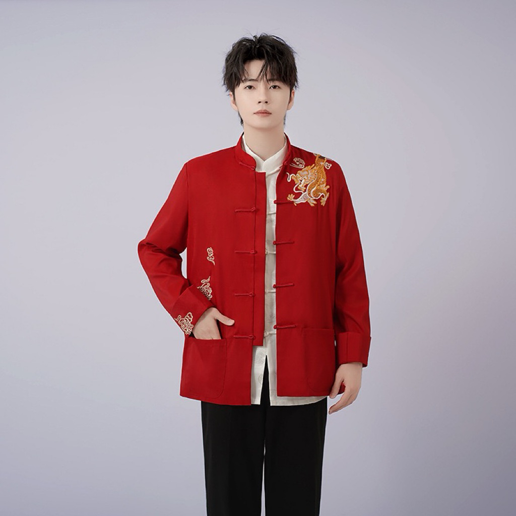 มีส่งแมส จาก กทม เสื้อจีน เจ้าสัว ปักมังกรพาดไหล่ มีซับใน ผ้าดี เสื้อคอจีน เสื้อตุรษจีน Chinese new year ราคา ถูกที่สุด ดีลบีเคเค แกลเลอรีภาพที่ 3