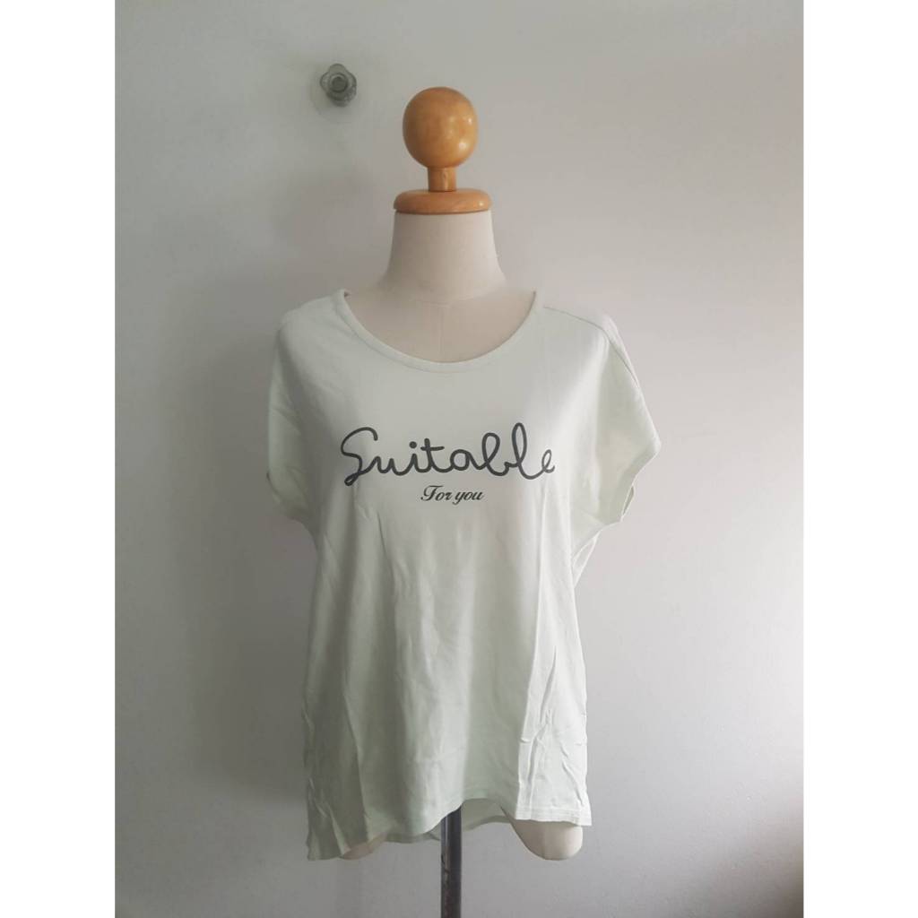 เสื้อยืดคอตตอนโพลีแขนล้ำสีเขียวอ่อน H2O 40/23