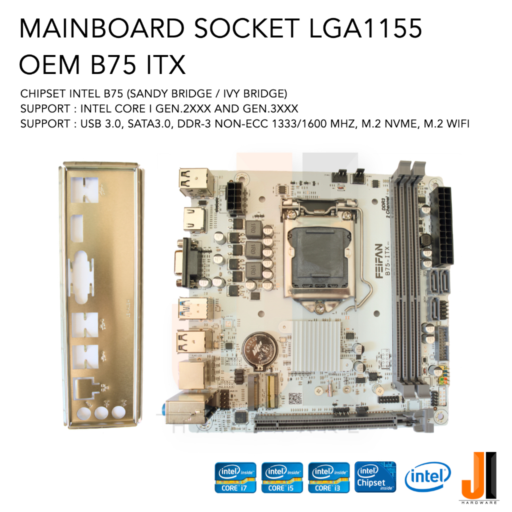 Mainboard OEM B75 ITX (LGA1155) Support Intel Core i Gen.2XXX and Gen.3XXX Series (สินค้าใหม่มีฝาหลั
