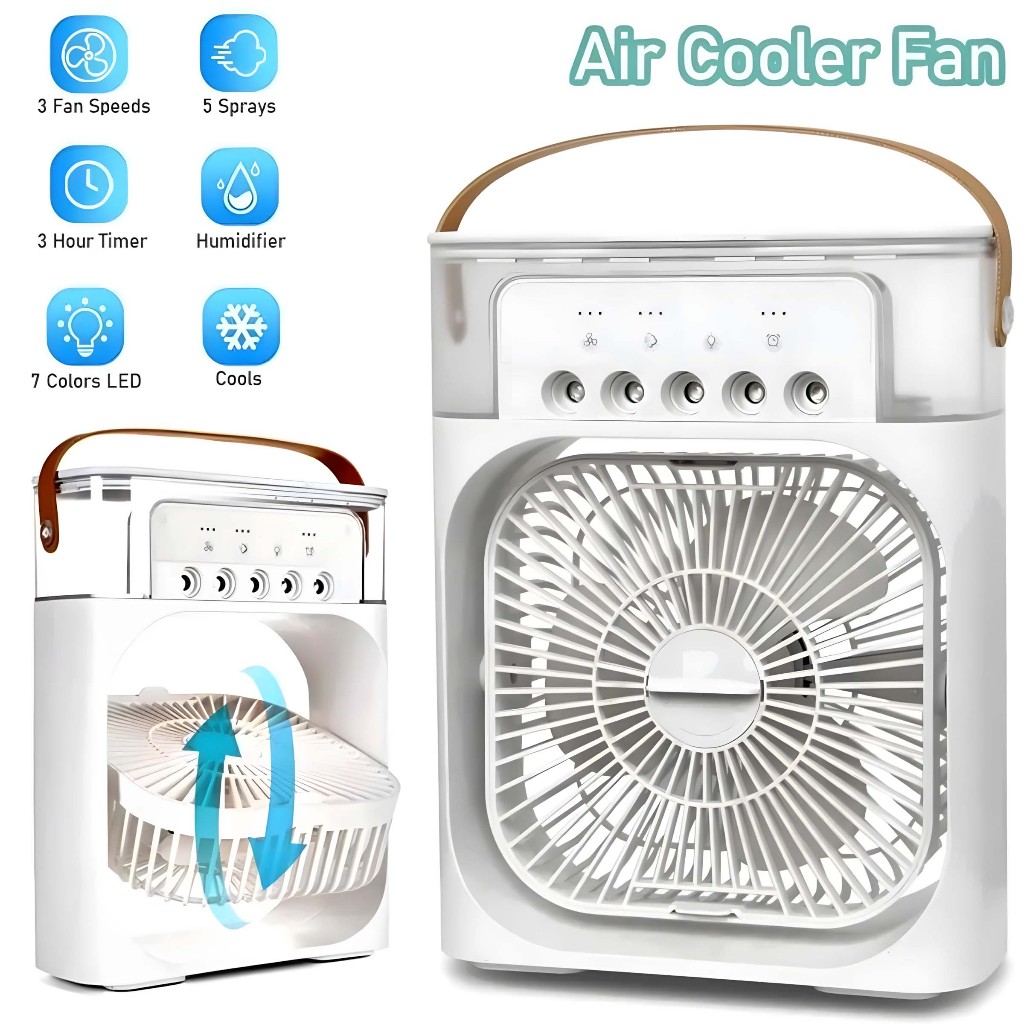 3 in 1 พัดลม USB fan มินิพัดลมแบบพกพาความชื้นป้องกันการอบแห้งเครื่องฟอกอากาศสเปรย์คูลเลอร์ที่มี ไฟ LED 7 สี