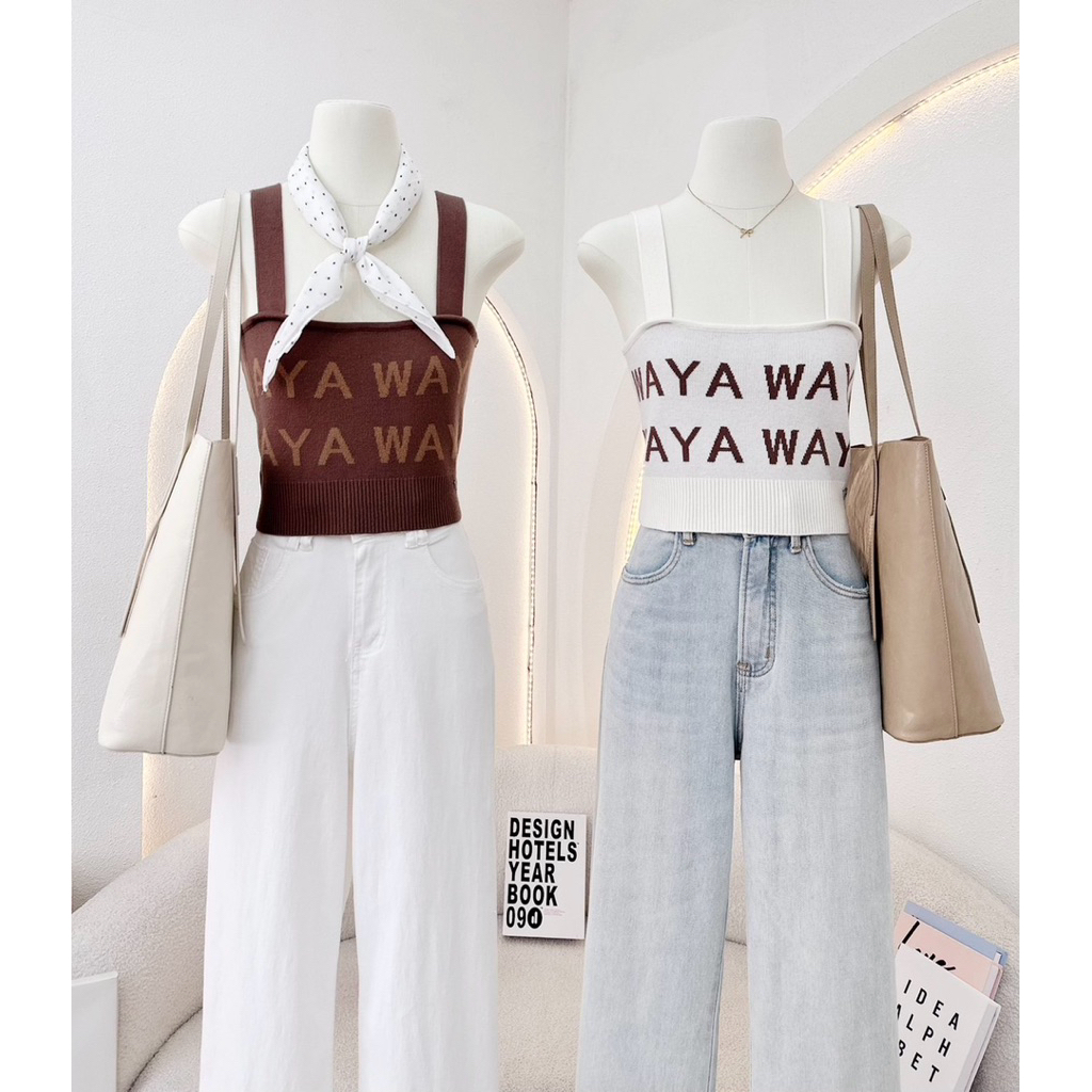 miniminey❤️เสื้อกล้ามไหมพรม WAYA ทรงครอป ติดอะไหล่ งานWAYA