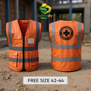 เสื้อกั๊กสะท้อนแสง สกรีน ปลอดภัยไว้ก่อน (Safety first) ผ้าโพ…
