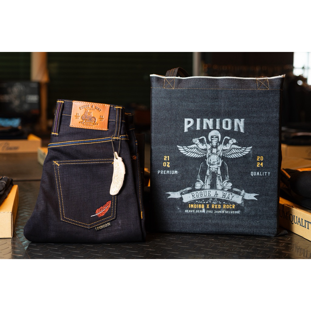 ไบเกอร21oz หลังผ้าสีน้ำเงินฟ้าpinion denim