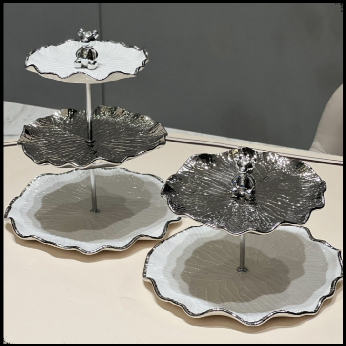 จานผลไม้เซรามิก, ถาดวางบนโต๊ะกาแฟ, ถาดเค้ก, โต๊ะของหวาน, ถาดใส่ขนมและลูกอมหลายชั้น