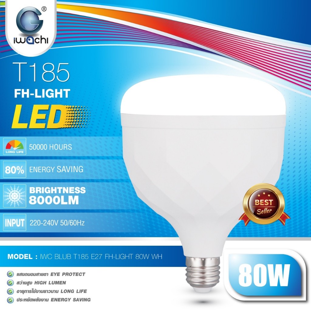 หลอดไฟ LED Bulb T185 80Wขั้วE27แสงสีขาวและแสงสีเขียว