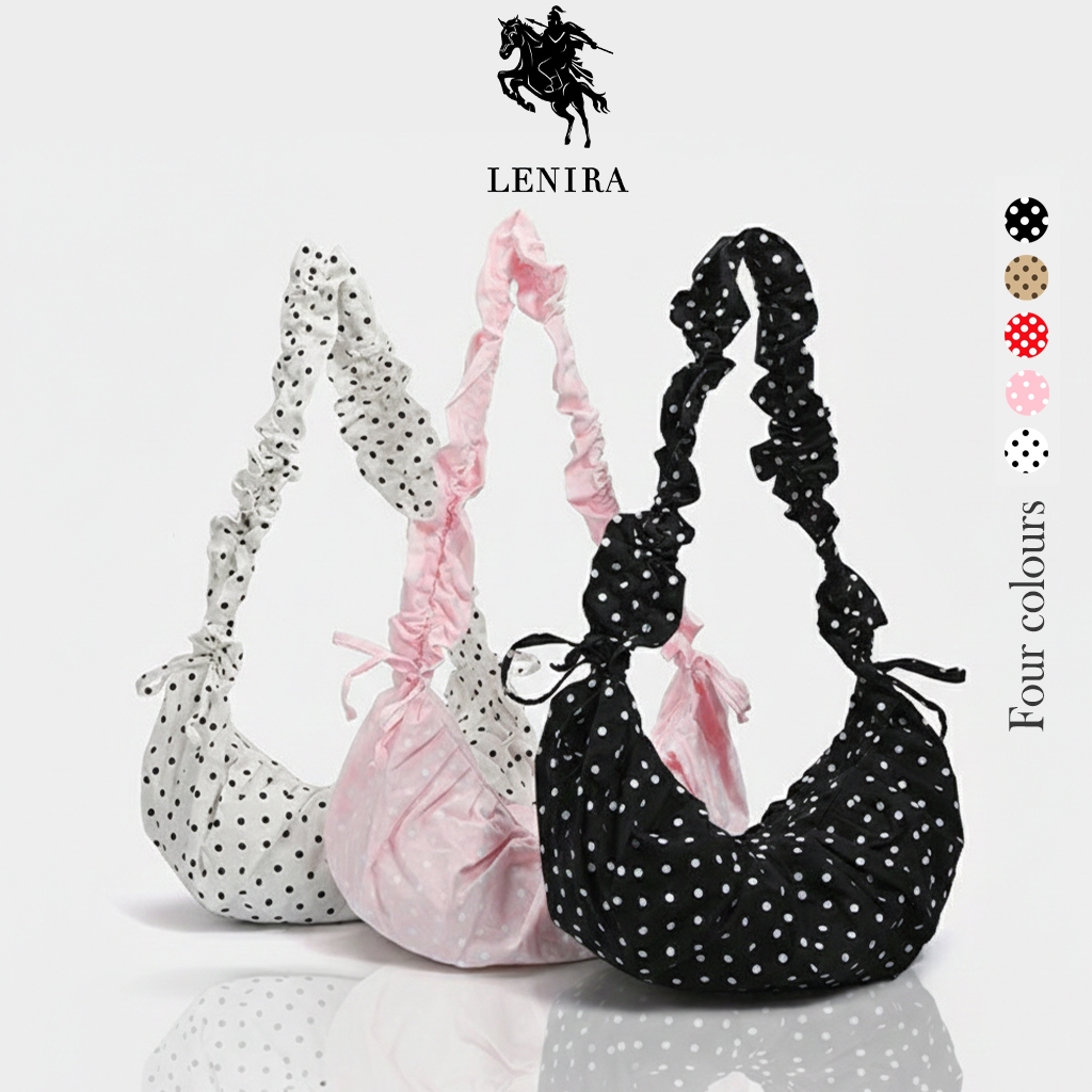ส่งด่วน Lenira (B2448) กระเป๋าสะพายไหล่ลายจุด-ปรับสายย่นสะพายข้างได้