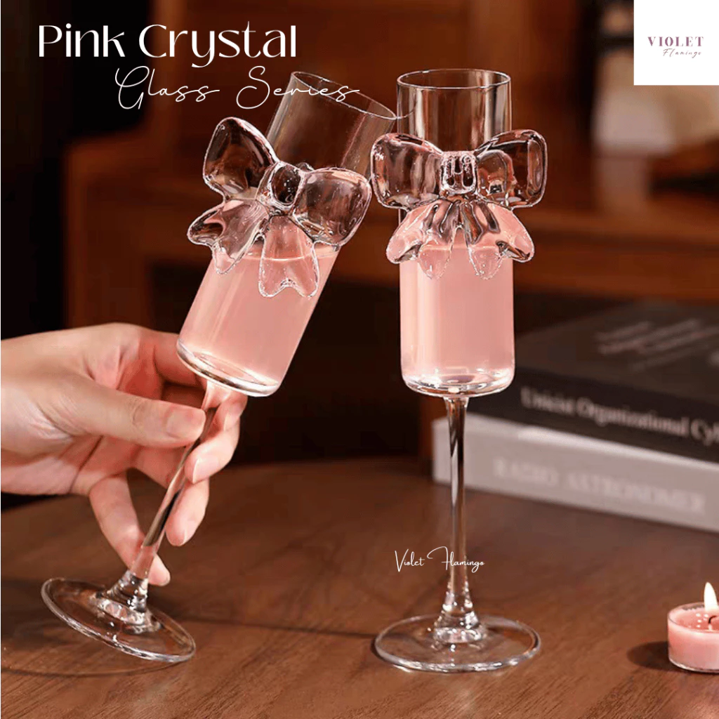 Violet Flamingo - Pink Crystal Glass Series แก้วน้ำ แก้วแชมเปญ แก้วไวน์ ประดับลายผีเสื้อสีชมพูหรือลายหัวใจ/โบว์โรแมนติก thumbnail 6