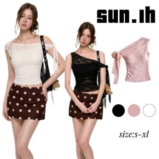 SUN🛍️พร้อมส่ง🛍️เสื้อกั๊กแขนกุดผ้าลูกไม้ถักโครเชต์สไตล์อเมริก…