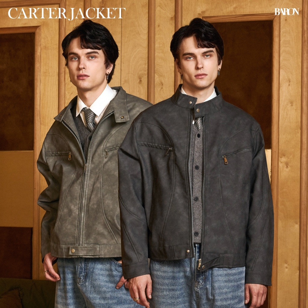 BARON CARTER JACKET แจ็กเก็ตหนังคลาสสิก ทรง Regular Fit คอจีนพร้อมกระดุมสแน็ป ซิปโลหะคุณภาพดี