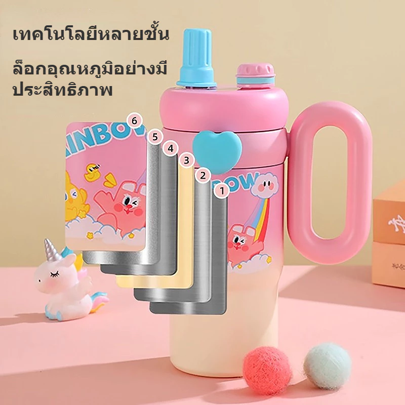 UCOCOLLA แก้วน้ำพาสเทล พร้อมพวงกุญแจ หูจับใหญ่ แก้วน่ารักจุน้ำได้เอยะ เก็บเย็นนาน แก้วน้ำเก็บความเย็น ลายการ์ตูน 850ml thumbnail 5