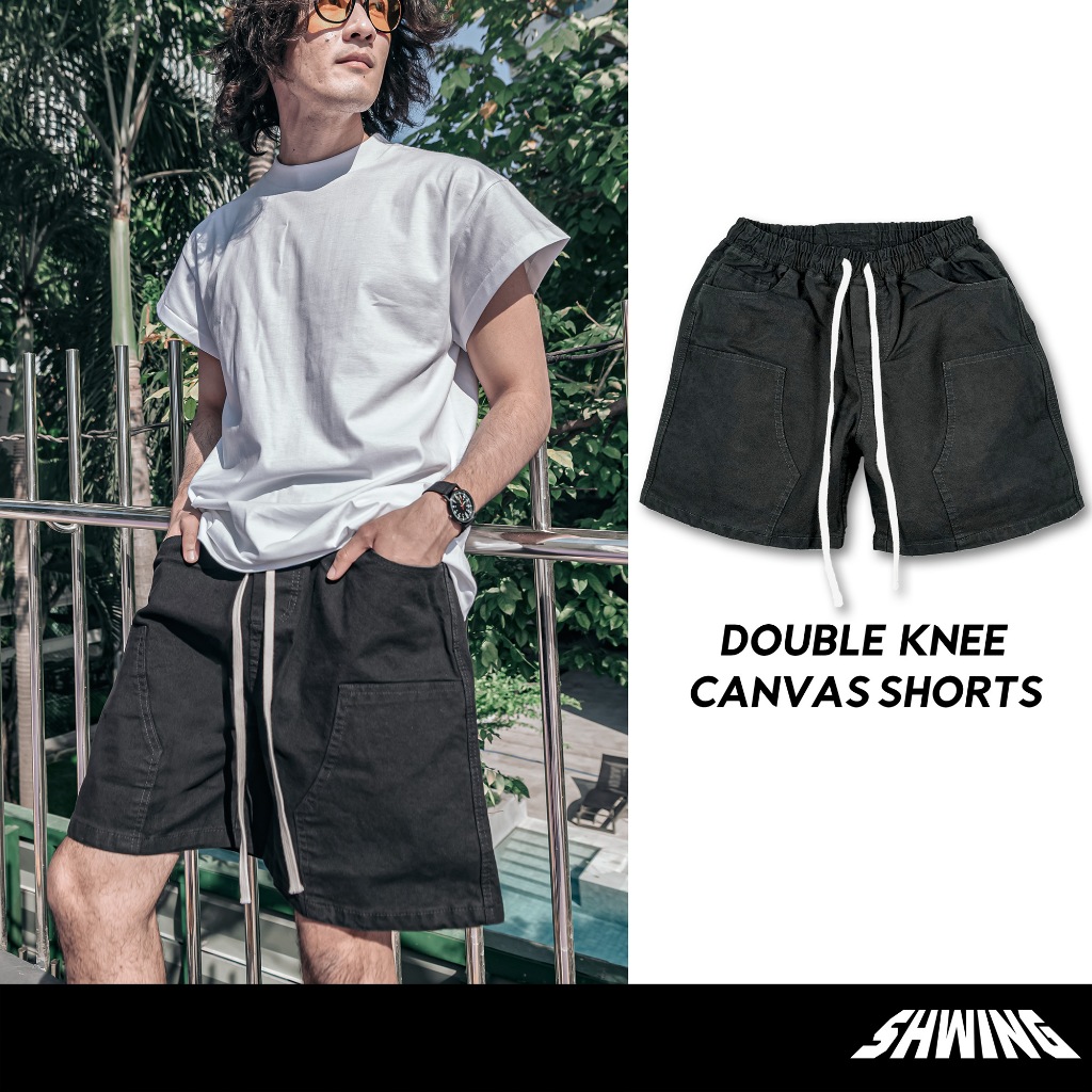 SHWING กางเกงขาสั้น Workwear ผ้าแคนวาสหนาพิเศษ Double Knee  สไตล์วินเทจสตรีท ใส่สบาย