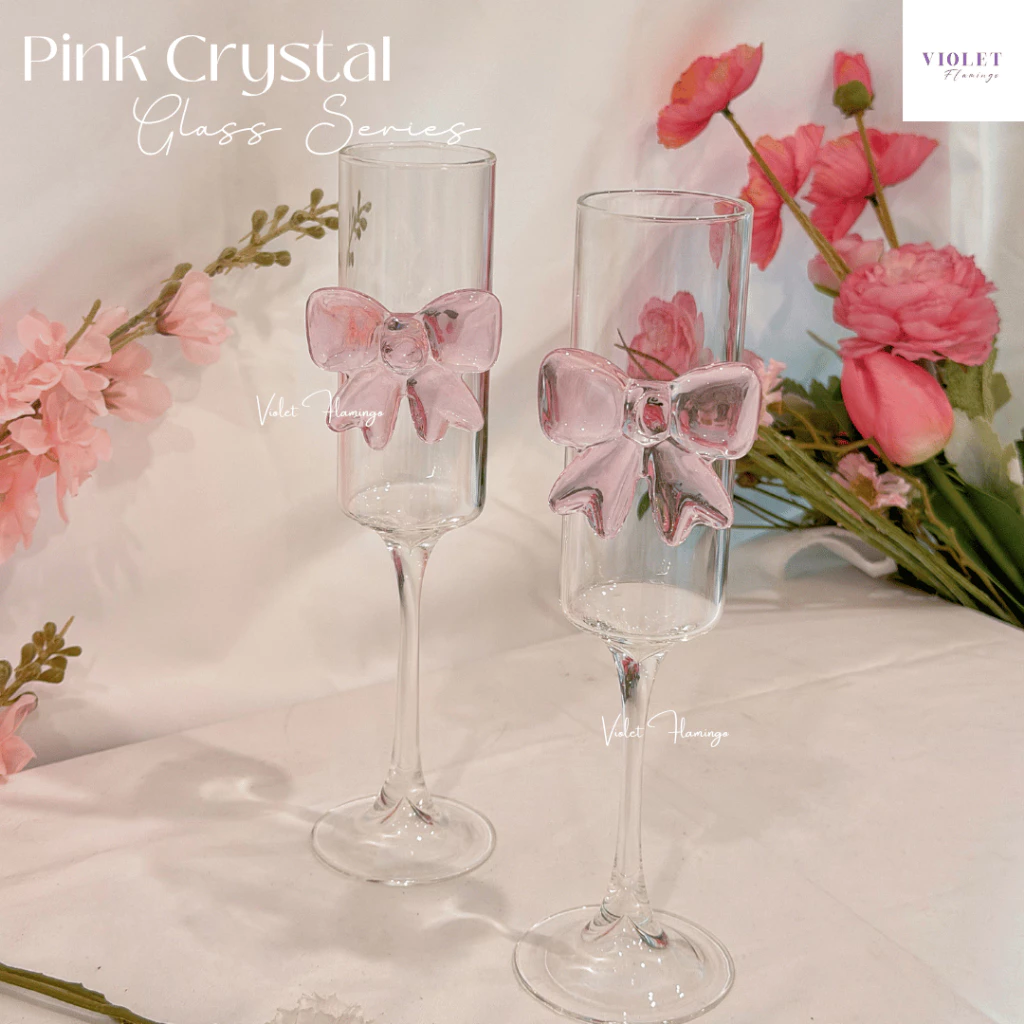 Violet Flamingo - Pink Crystal Glass Series แก้วน้ำ แก้วแชมเปญ แก้วไวน์ ประดับลายผีเสื้อสีชมพูหรือลายหัวใจ/โบว์โรแมนติก thumbnail 10
