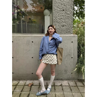 Skirt Pants กระโปรง เอวต่ำ ลายจุด มีซับกางเกง ทรงสั้น Y2K ใส่ง่าย | Black Cherry
