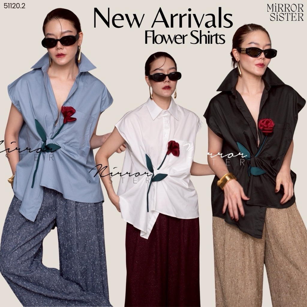 MirrorsisteR 51120.2 เสื้อเชิ้ตโอเวอร์ไซส์ดีไซน์เฉียงจับผ้าบิดช่วงเอว