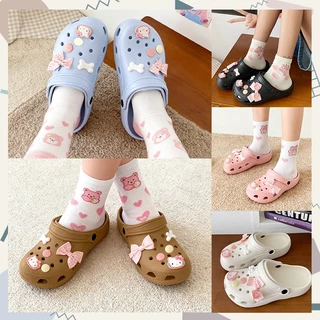Fshoes รองเท้าแตะสำหรับเดินชายหาด ลายแมวการ์ตูนโบลายตารางชมพู พื้นนุ่มลดกลิ่น ใส่สบายมาก มีหลายสี