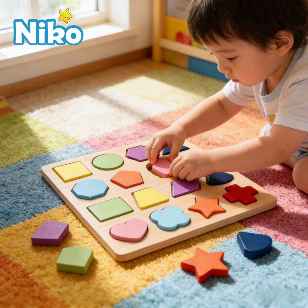 NIKO ของเล่นไม้เด็ก เสริมพัฒนาการ บล็อคไม้เลขาคณิต diy ตัวอักษรภาษาอังกฤษและตัวเล