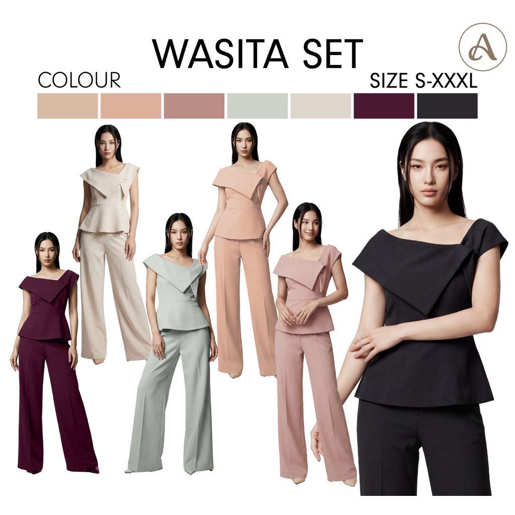 Wasita Set ชุดเซ็ตปาดไหล่ เรียบหรูมาพร้อมกางเกงขากระบอกใหญ่ AN304