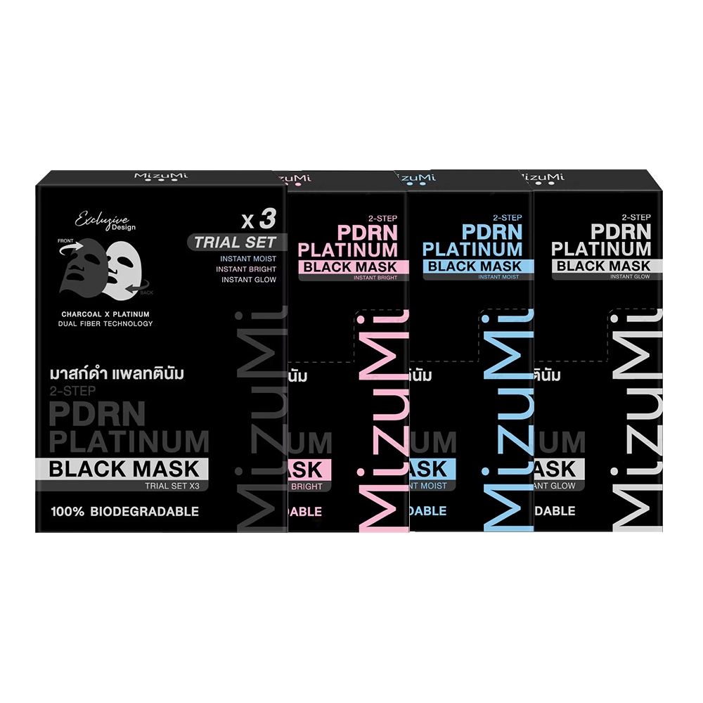 MizuMi 2-STEP PDRN PLATINUM BLACK MASK  มาสก์ดำ ( มีให้เลือก 3 สูตร ) 1 กล่อง 5 แผ่น