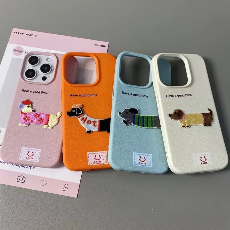 เคสไอโฟน 16 สำหรับ iPhone 11 15 16 13 14 12 Pro Max 7Plus XR 8 7 14 15 16 Plus XS X Max ผ้าคลุมหนังลูกสุนัขการ์ตูนตลก